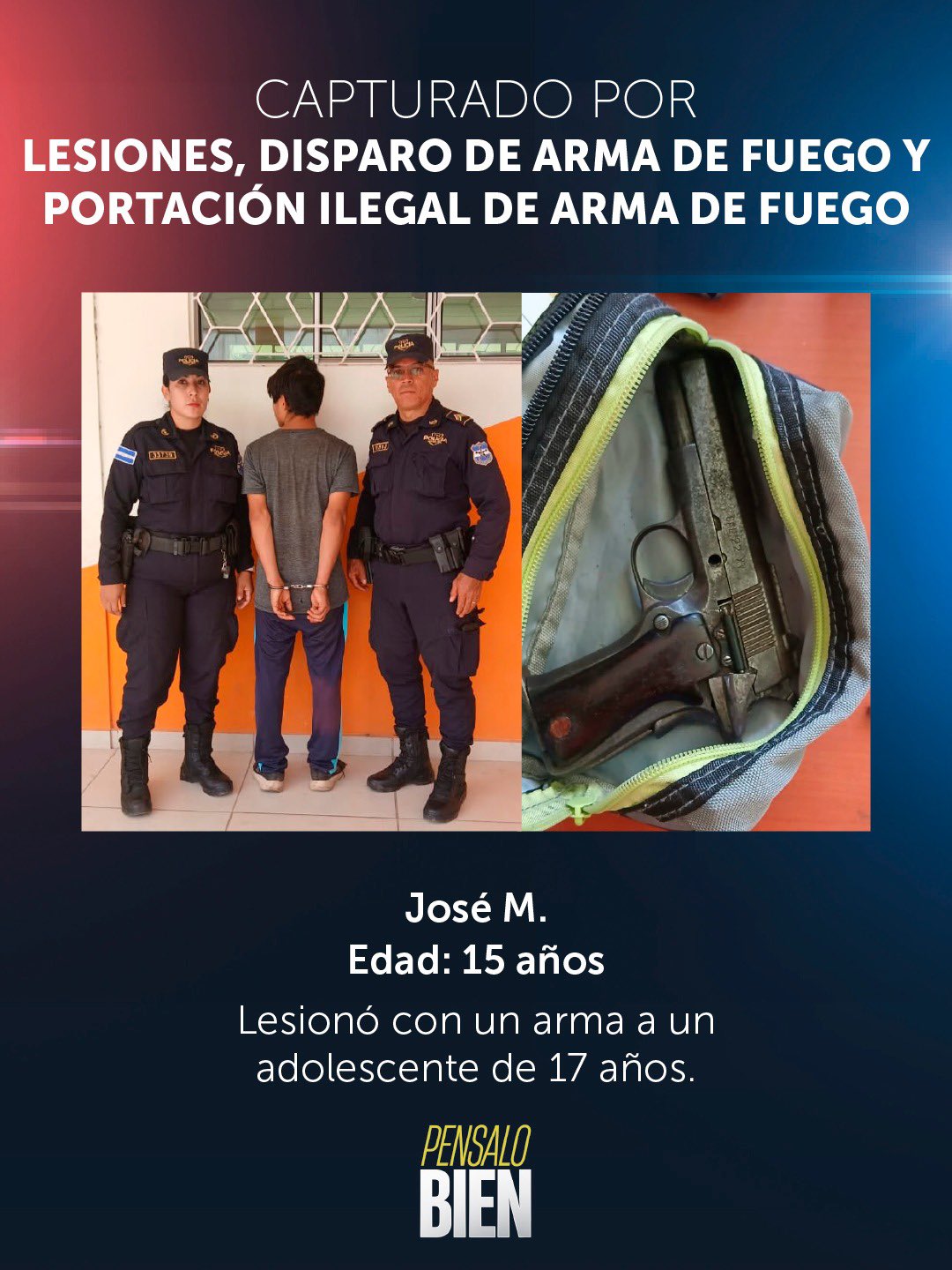Un estudiante resultó lesionado y fue trasladado a un hospital, donde se encuentra fuera de peligro. El menor será procesado por tres delitos.